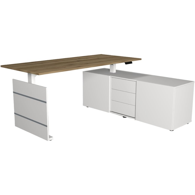 kerkmann poste de travail Move 3 complet, blanc/graphite, gauche, bureau assis-debout
