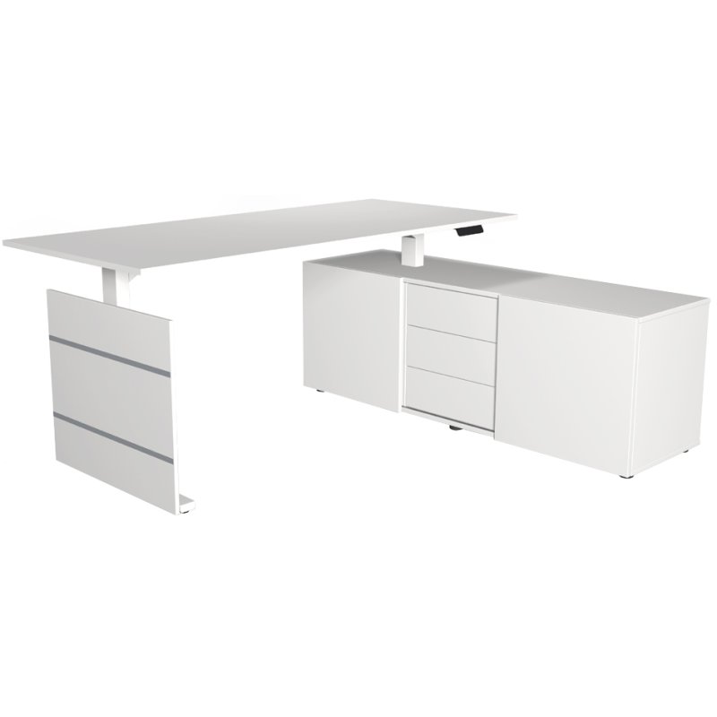 kerkmann poste de travail Move 3 complet, blanc/graphite, gauche, bureau assis-debout