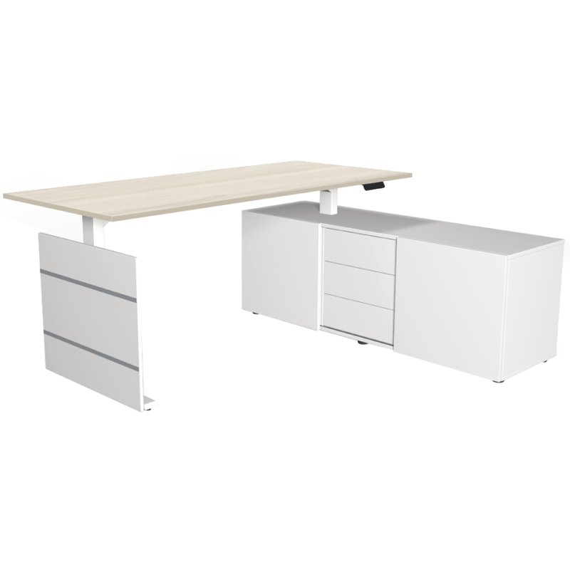 kerkmann poste de travail Move 3 complet, blanc/graphite, gauche, bureau assis-debout