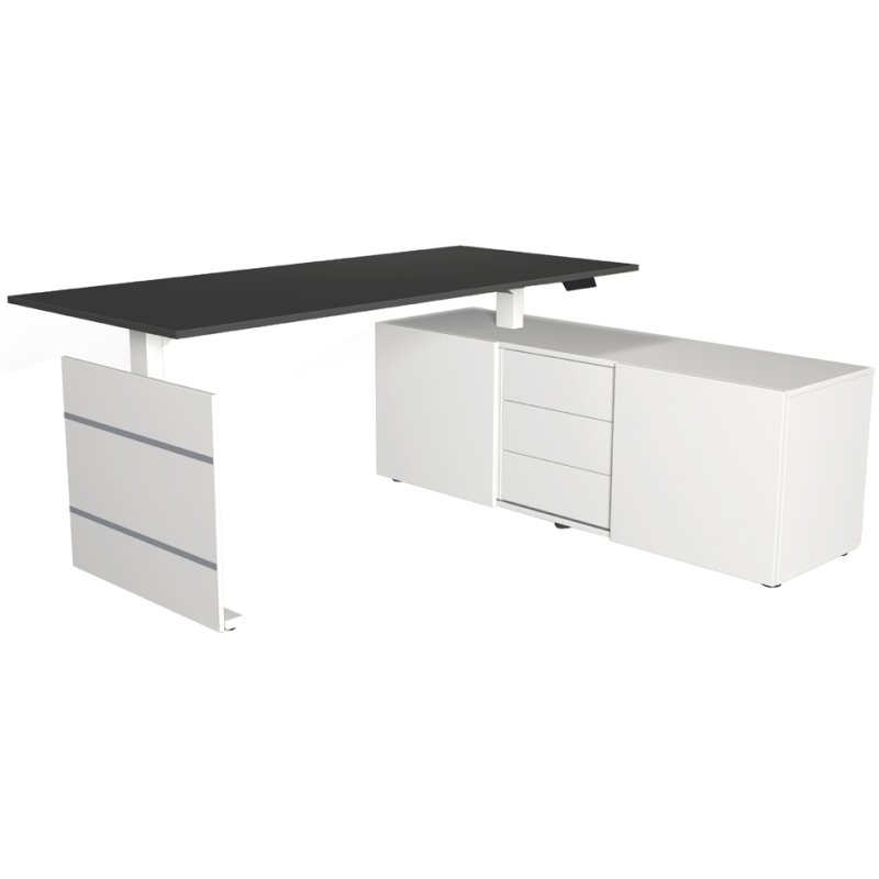 kerkmann poste de travail Move 3 complet, blanc/graphite, gauche, bureau assis-debout