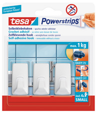 tesa Powerstrips haken small rechthoekig, wit, herbruikbaar, 3 stuks