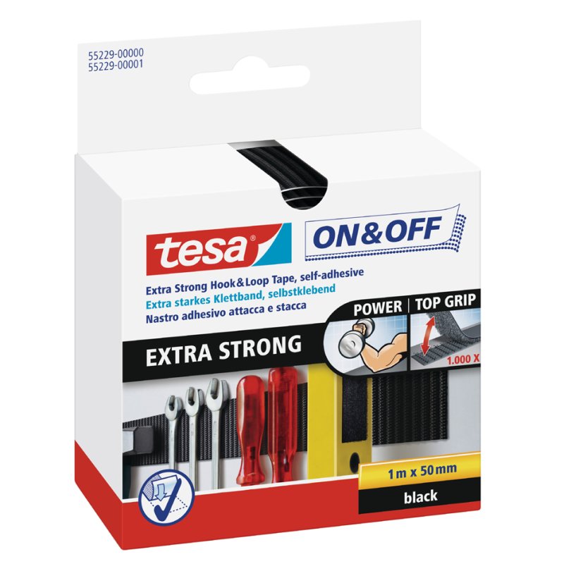 tesa hook-and-loop tape Extra Strong, 50 mm × 1 m, black