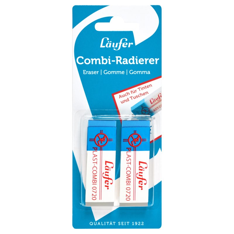 Läufer Plast Combi gomme plastique, bleu et transparent, 2 pièces