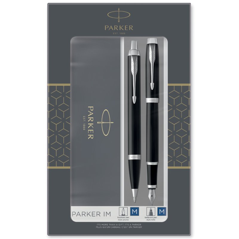 PARKER IM coffret d'écriture noir, stylo bille et stylo plume, pointe M