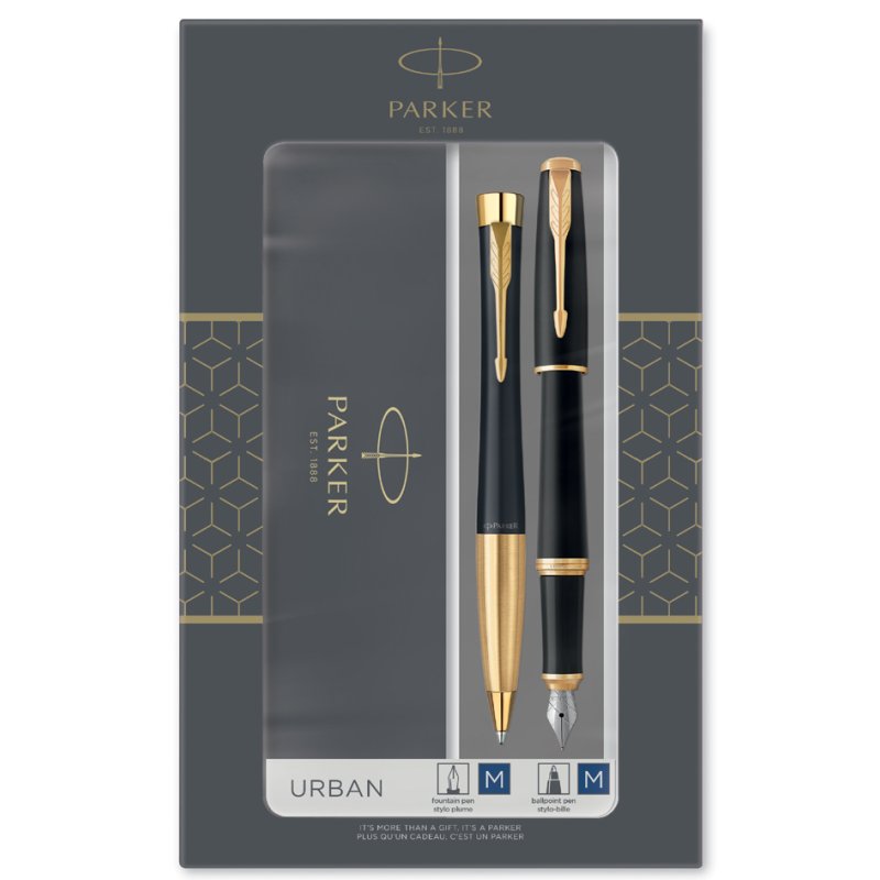 PARKER schrijfset URBAN Muted Black, balpen en vulpen, medium punt, geschenkverpakking