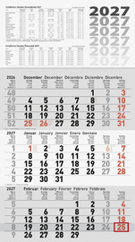 Glocken wandkalender 3-maands, 290 × 520 mm, grijskleurig