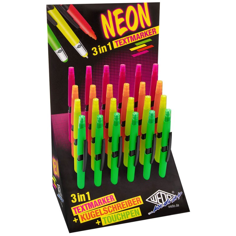 WEDO Stylus 3-in-1 Neon, stylet stylo marqueur, couleurs fluo, 24 pièces
