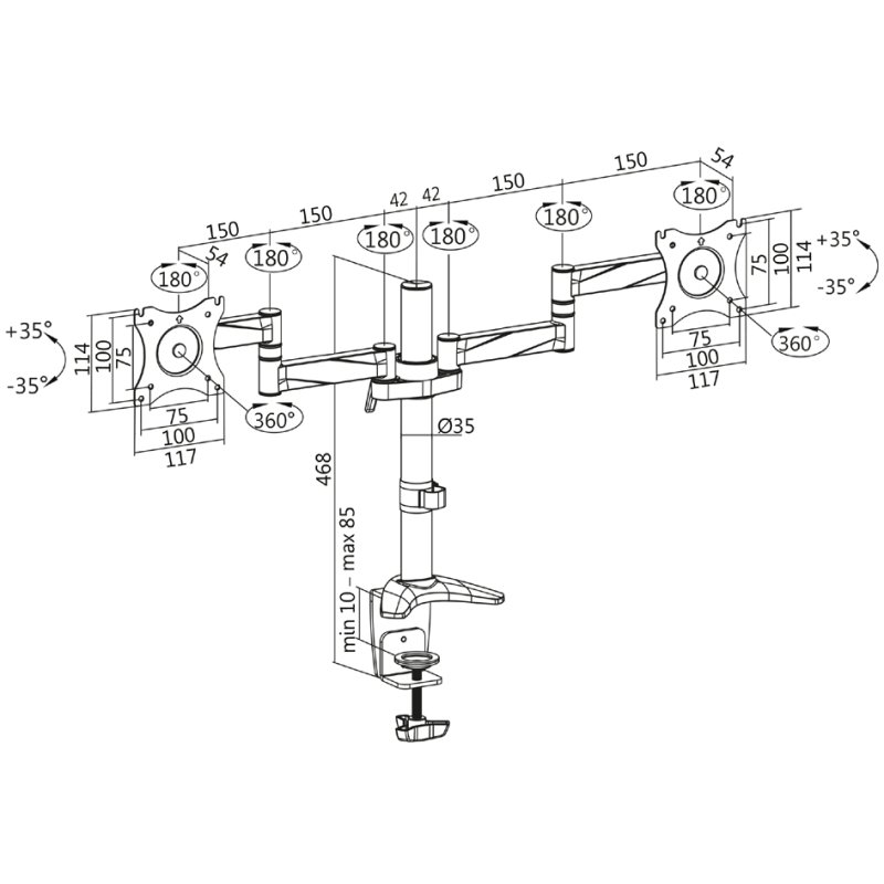 LogiLink bras double moniteur, 13-27 pouces, noir/argent, longueur de bras 342 mm