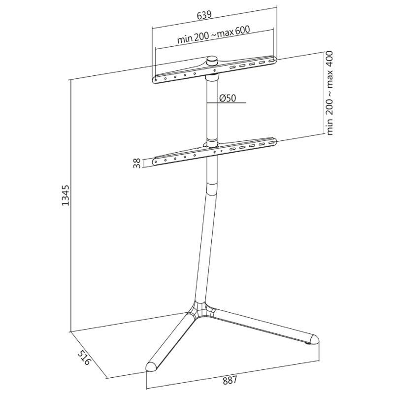 LogiLink TV Stand, 49–70 inch, V-foot, chrome