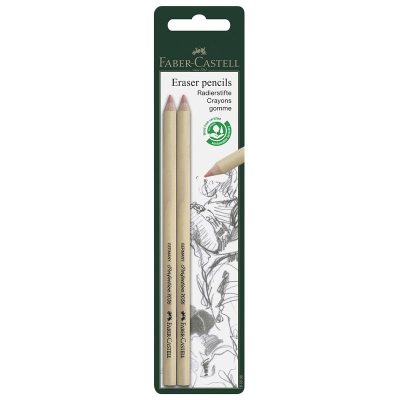 Faber-Castell crayon gomme Perfection, rouge, taillé, 2 pièces