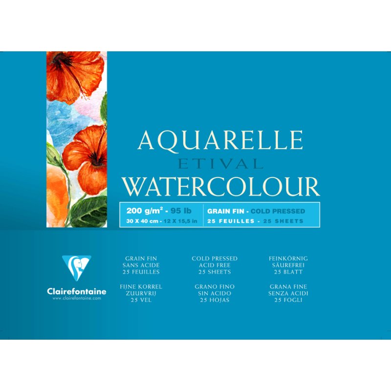 Clairefontaine bloc aquarelle ETIVAL, 180 × 240 mm, 25 feuilles, 200 g/m²