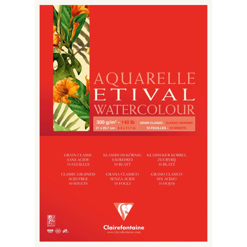 Clairefontaine ETIVAL watercolour block A5, white, 300 g/m², 10 sheets