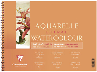 Clairefontaine aquarelblok ETIVAL, 120 × 180 mm, 300 g/m², 12 vel