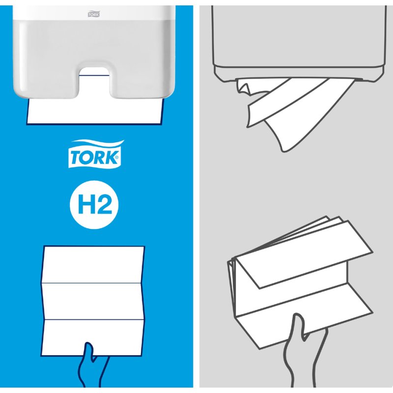 Tork essuie-mains pliants multifeuille, 210 × 255 mm, blanc, 21 × 180 feuilles