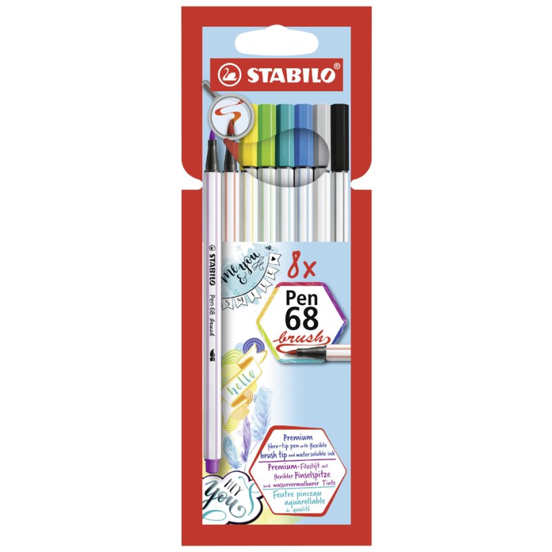 STABILO feutres Pen 68 brush, pointe pinceau flexible, 24 pièces