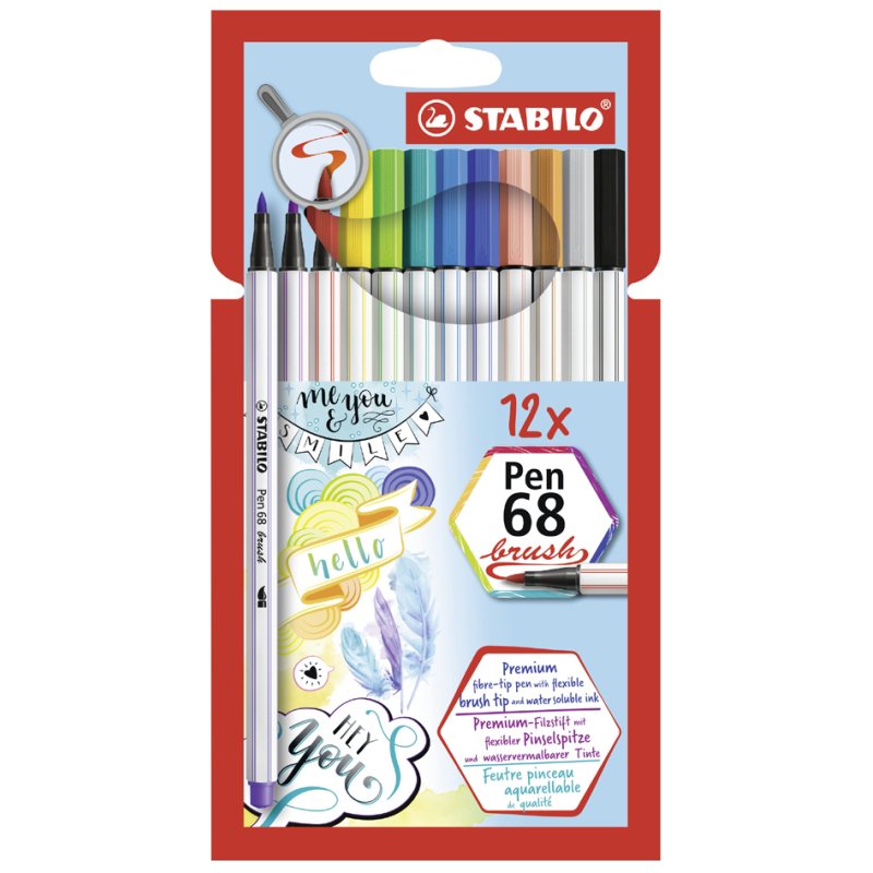 STABILO feutres Pen 68 brush, pointe pinceau flexible, 24 pièces