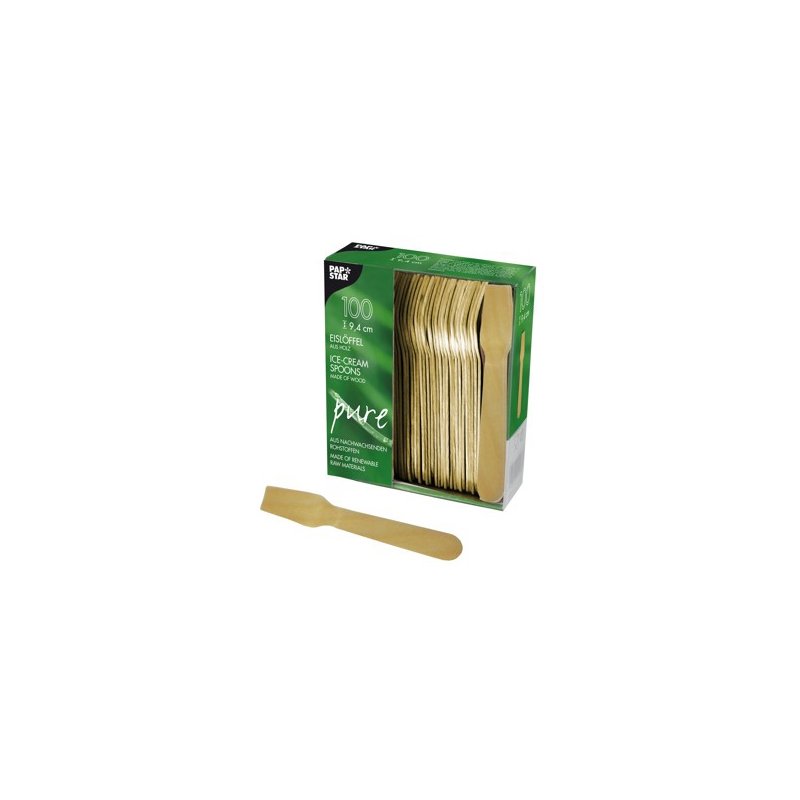 PAPSTAR wooden ice cream spoons, natural, birchwood, 100 pieces