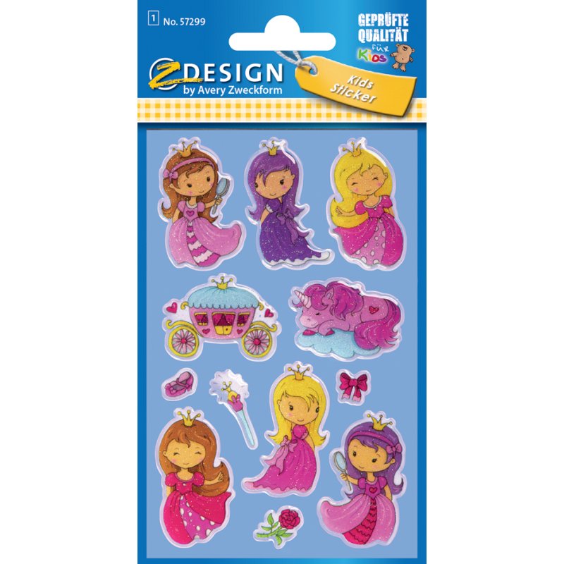AVERY Zweckform glanzende stickers Prinses, 3D-effect, 76×120 mm, 12 stuks