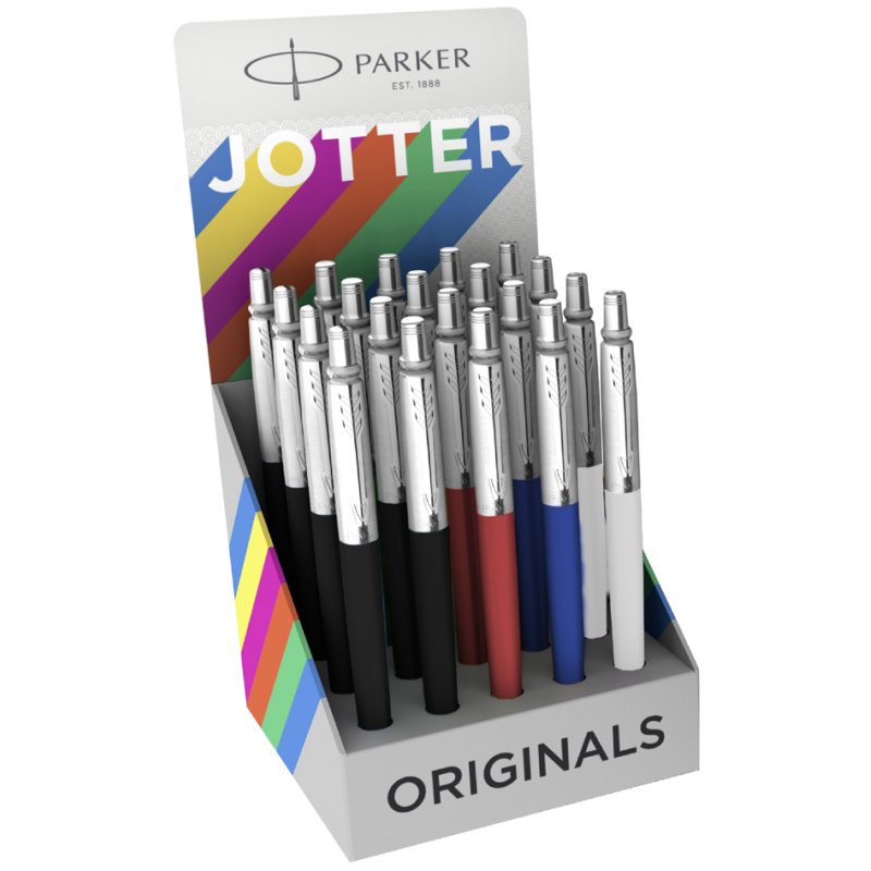 PARKER Jotter Classic stylo à bille rétractable, présentoir, couleurs assorties, 20 pièces