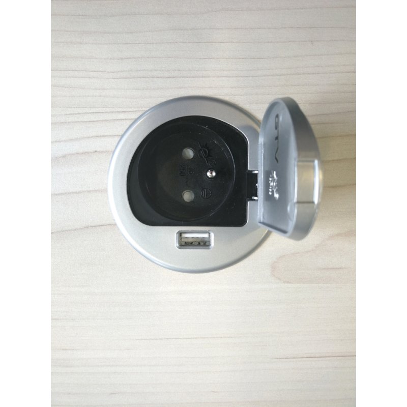 Kerkmann prise encastrée pour plateaux de table, milieu, argent, prise USB