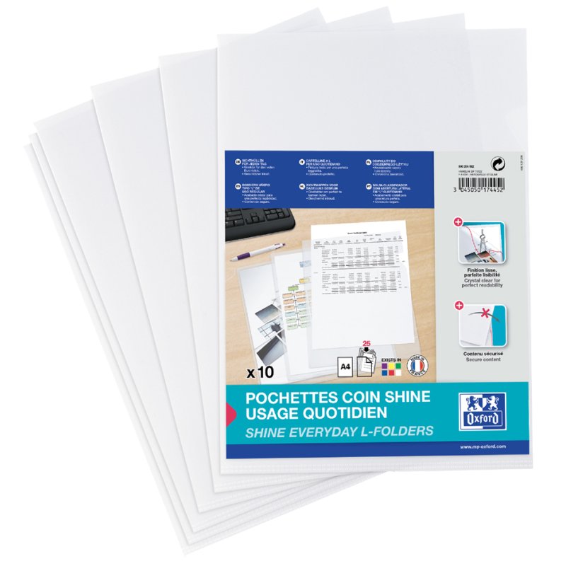Oxford pochette à insérer Premium A4, PP transparent, 0,12 mm, 10 pièces