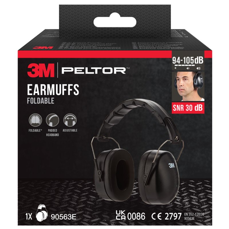 3M oorkappen 90563E, opvouwbaar, zwart, SNR 30,4 dB