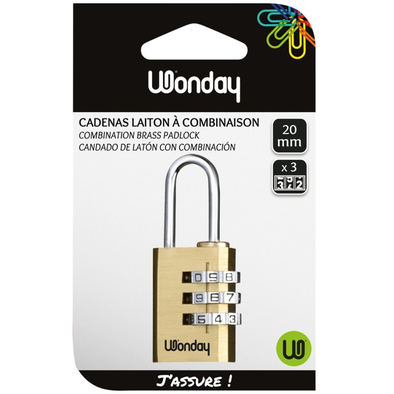 Wonday combination lock, 20 mm, 3-digit code, rust-resistant