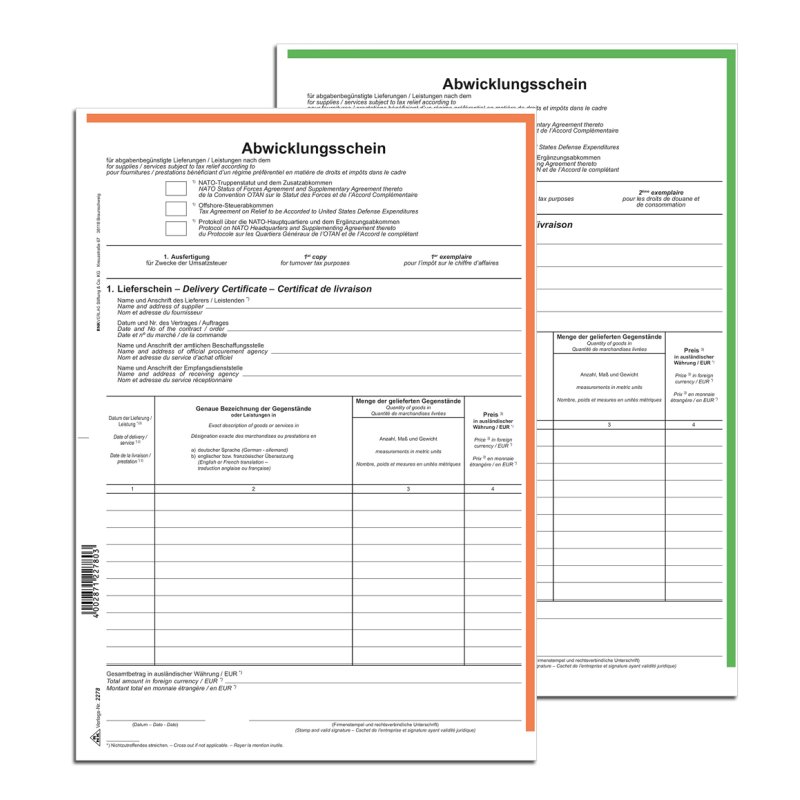 RNK Verlag NATO settlement voucher, white, self-copying, DIN A4, 1×2 sheets