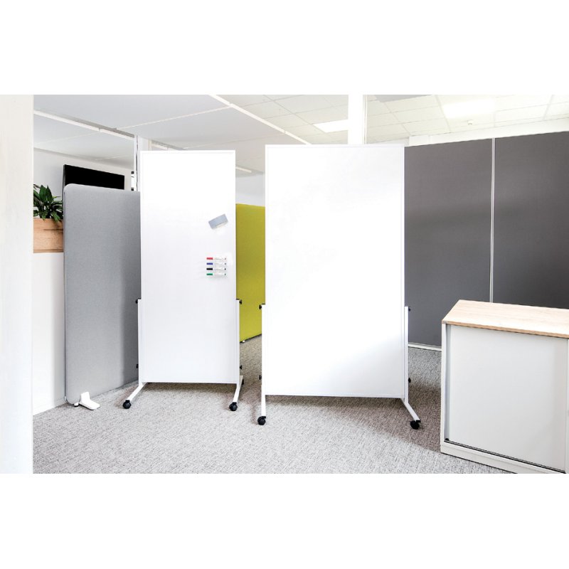 MAUL mobiel whiteboard, grijs/wit, magneetoppervlak, 75×180 cm, 4 wielen