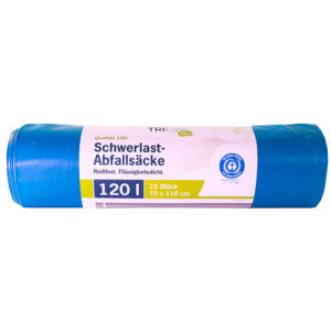 TriLine zware lasten-afvalzakken extra stevig, blauw, 120 liter, 15 stuks