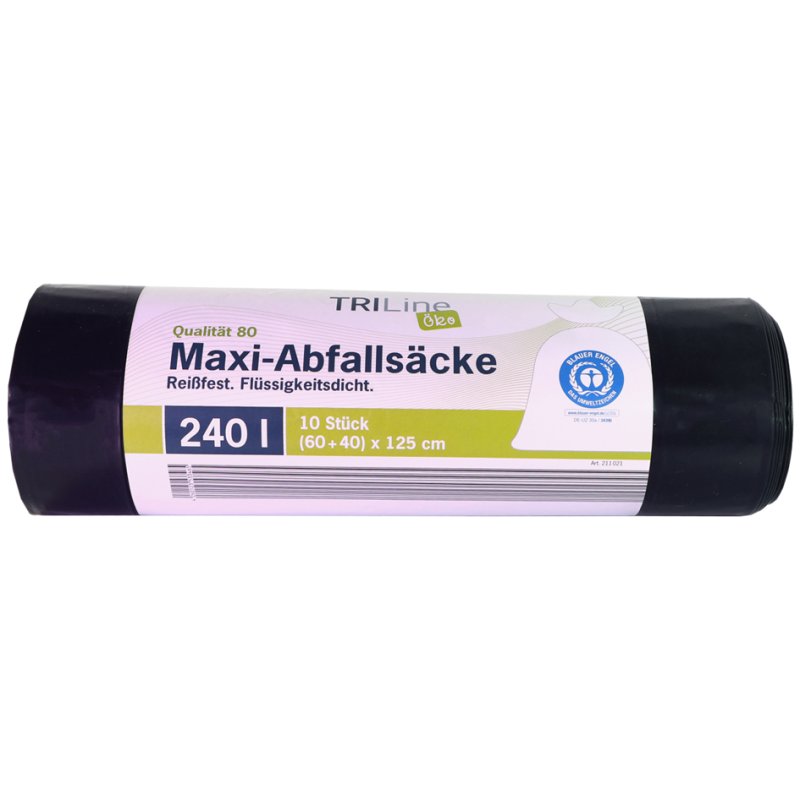 TriLine afvalzakken 240 liter, groen/zwart, 10 stuks per rol