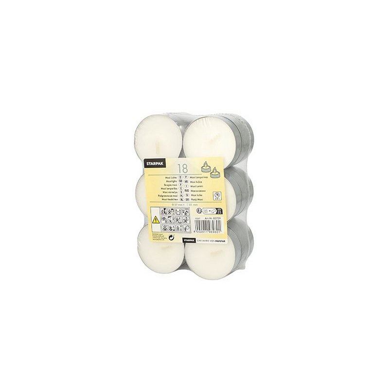 STARPAK bougies chauffe-plat maxi, diamètre 57 mm, blanc, 18 pièces