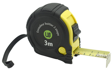 Wonday rolmaat 3 meter, zwart/geel, stopknop, riem clip