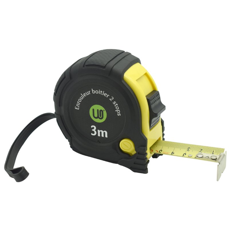 Wonday Mètre à rouleau 5 mètres, bouton de verrouillage, noir/jaune, largeur 19 mm