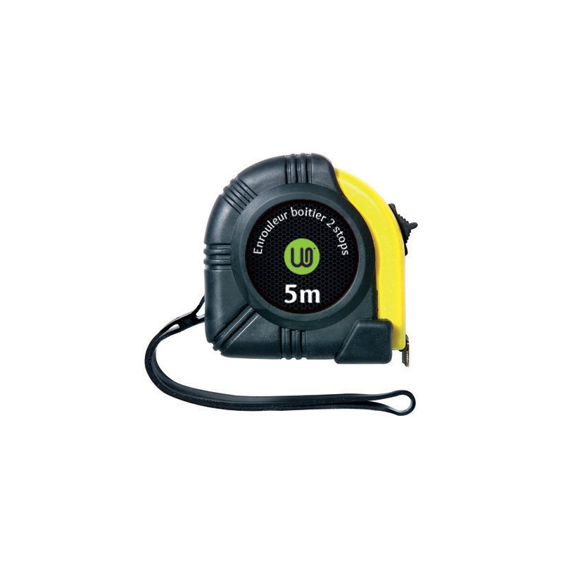 Wonday Mètre à rouleau 5 mètres, bouton de verrouillage, noir/jaune, largeur 19 mm