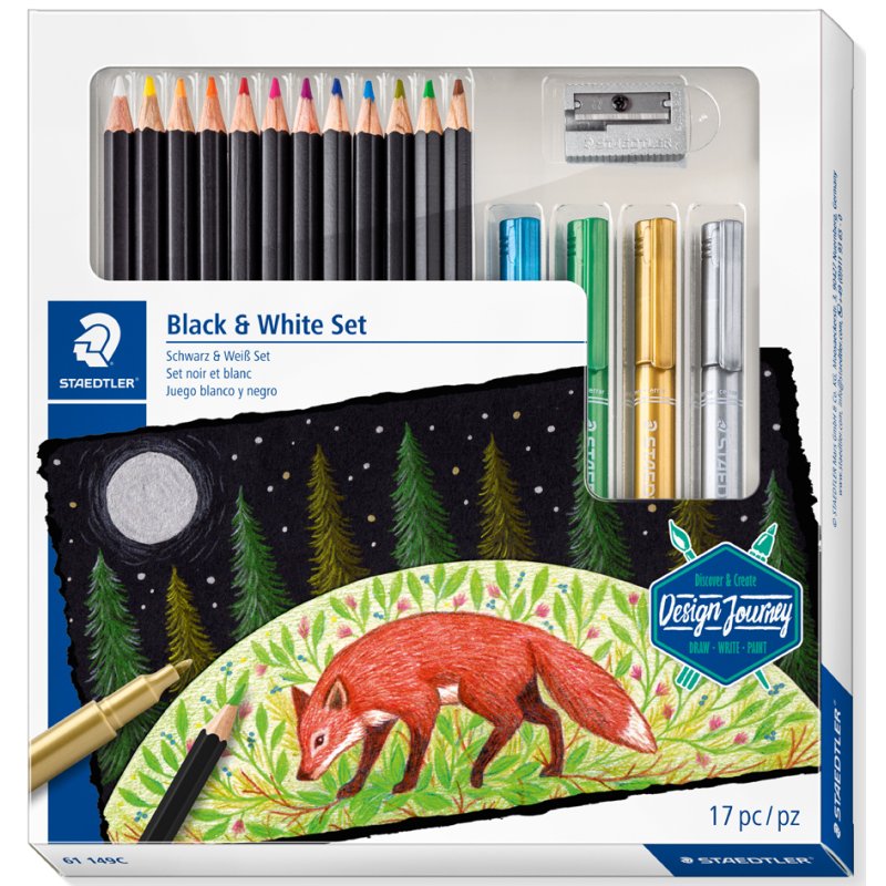 STAEDTLER Black & White Design Journey drawing set, 17-piece