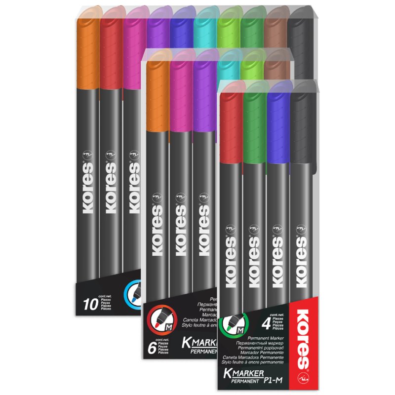 Kores marqueur permanent K MARKER FINE, moyen, couleurs assorties, 4 pièces
