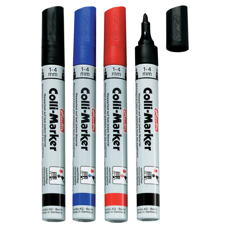 herlitz marqueur permanent Collimarker, rechargeables, pointe ronde, 5 pièces