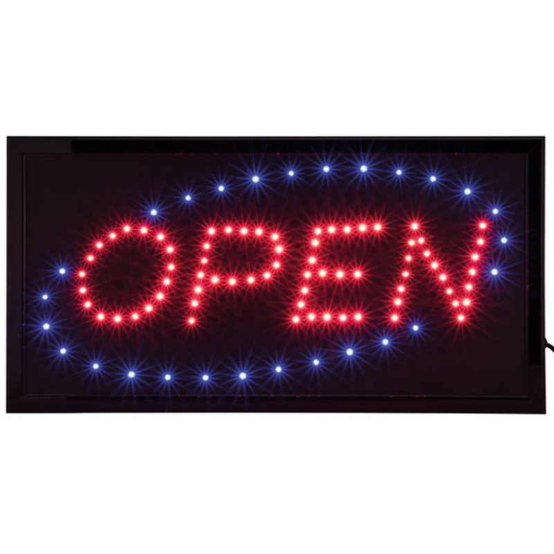 Securit Tableau lumineux LED OUVERT, 2 couleurs d'éclairage, noir, 48×24 cm