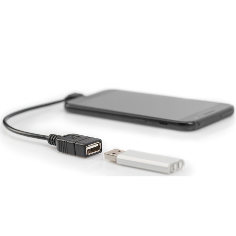DIGITUS USB 2.0 adapterkabel, zwart, Micro USB-B naar USB-A, gewinkeld, 0,15 m