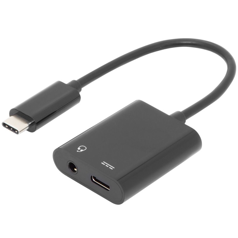 DIGITUS USB-C splitterkabel, 3,5 mm jack aansluiting, zwart, 0,2 m