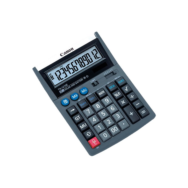 Canon calculatrice TX-1210E, énergie solaire et piles, écran 12 chiffres, gris