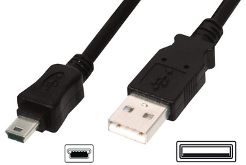 DIGITUS USB 2.0 kabel USB-A naar Mini USB-B, zwart, 1,8 meter