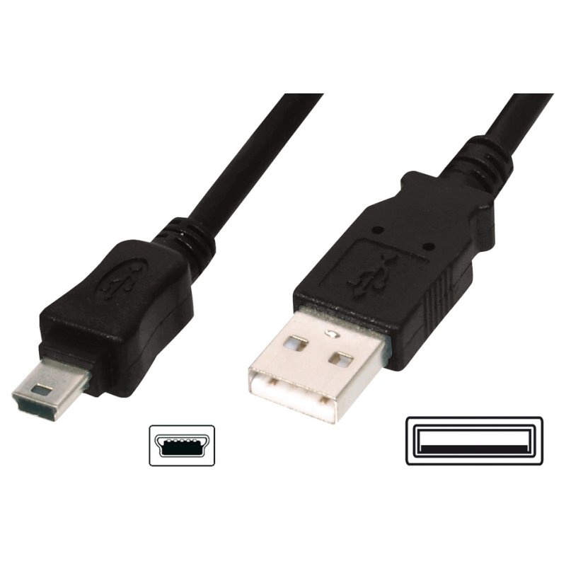 DIGITUS Câble USB 2.0 USB-A vers Mini USB-B, noir, 1,0 m