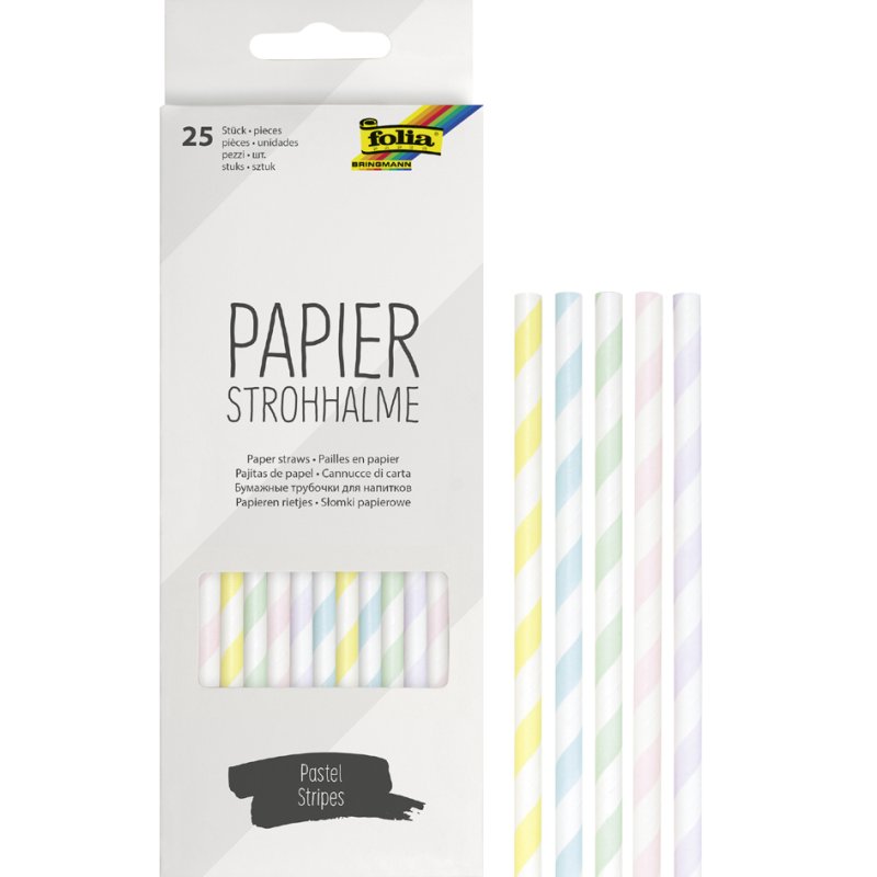folia papieren rietjes PASTEL STRIPES, 200 mm, 6 mm doorsnede, 25 stuks