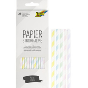 folia papieren rietjes PASTEL STRIPES, 200 mm, 6 mm doorsnede, 25 stuks