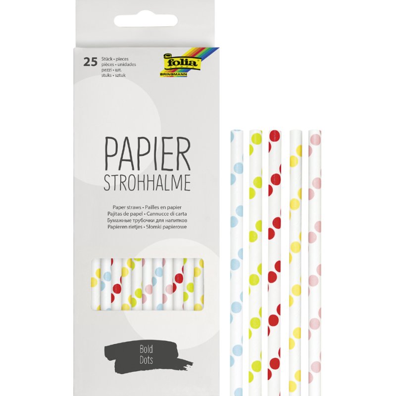 folia papieren rietjes Bold Dots, bonte stippen, 200 mm, 25 stuks