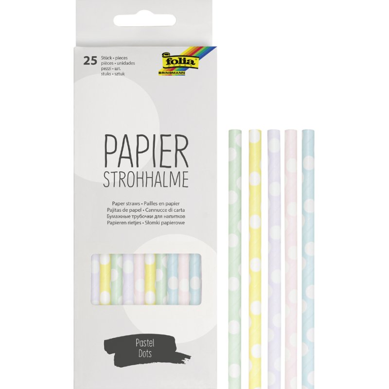 folia papieren rietjes Bold Dots, bonte stippen, 200 mm, 25 stuks