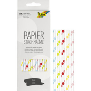 folia papieren rietjes Bold Dots, bonte stippen, 200 mm, 25 stuks
