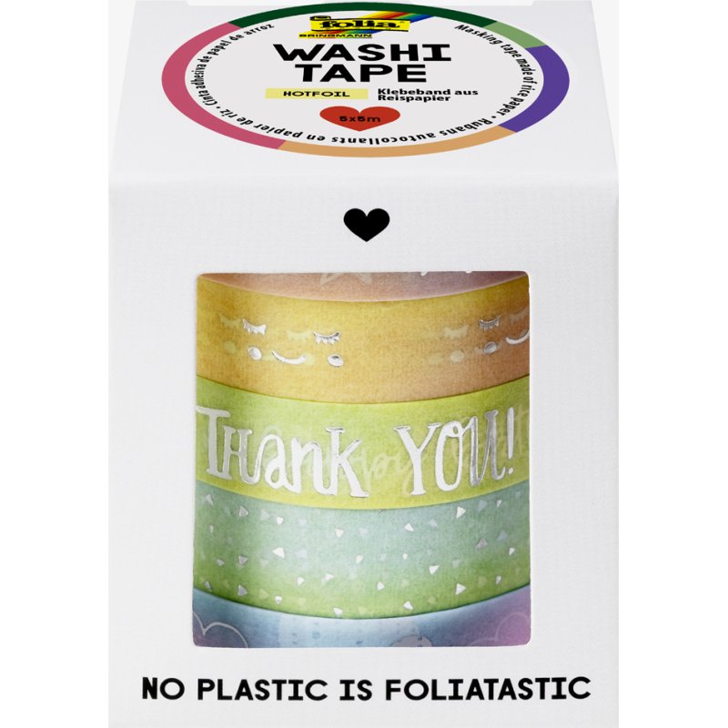 folia decoratieve washi tape hotfoil rainbow, 10 mm × 5 m, 5 stuks